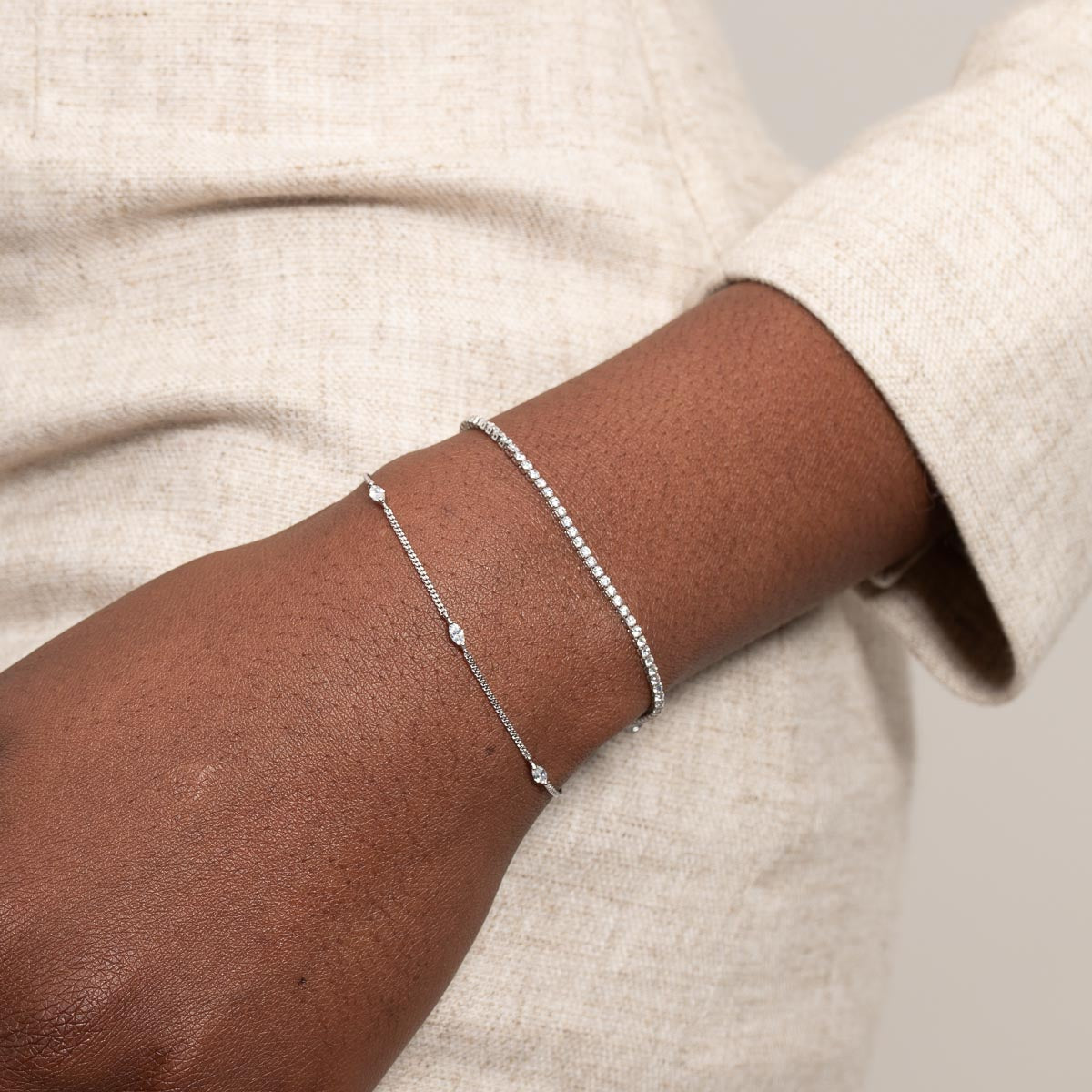 Bracelets - Navette Crystal Bracelet in Silver - Charm Bracelet - Astrid &amp; Miyu