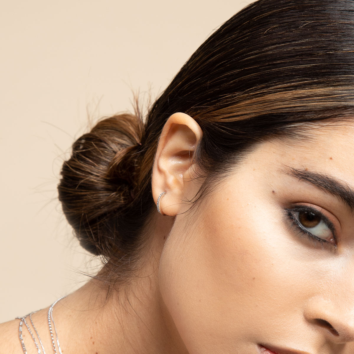 April White Topaz - Topaz 12mm Hoops in Solid White Gold - Hoop Earrings - Astrid &amp; Miyu