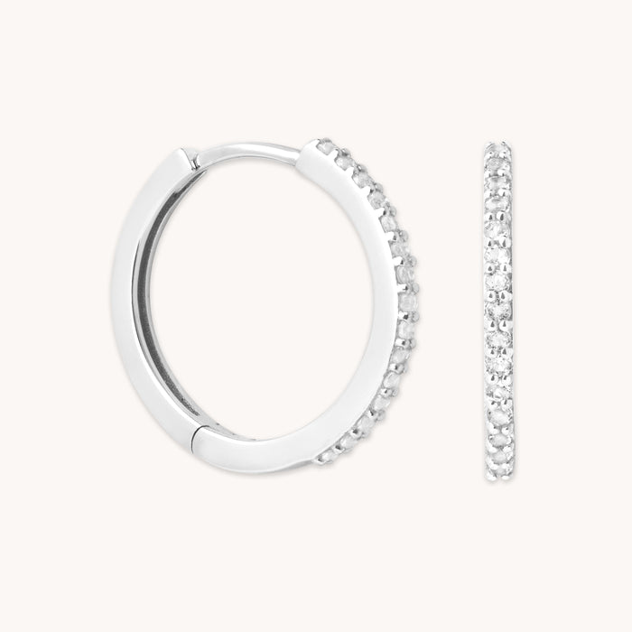 April White Topaz - Topaz 12mm Hoops in Solid White Gold - Hoop Earrings - Astrid &amp; Miyu
