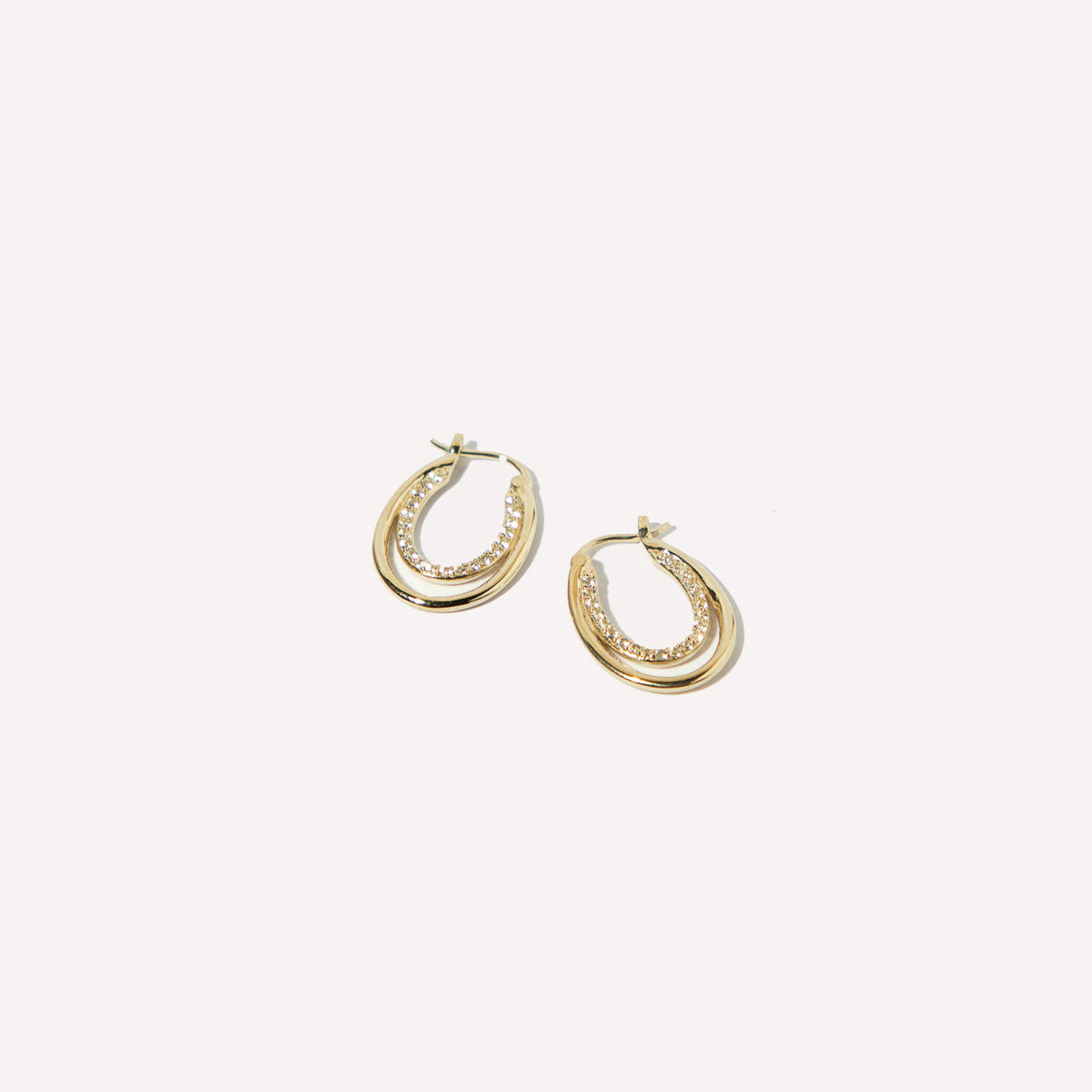 April White Topaz - Duo Topaz Hoops in Solid Gold - Hoop Earrings - Astrid &amp; Miyu
