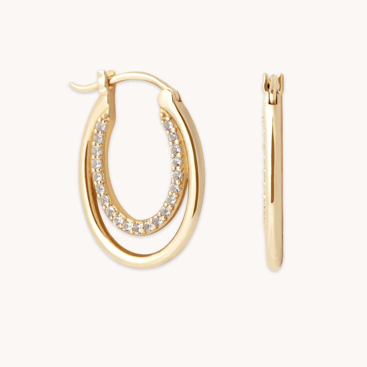 April White Topaz - Duo Topaz Hoops in Solid Gold - Hoop Earrings - Astrid &amp; Miyu