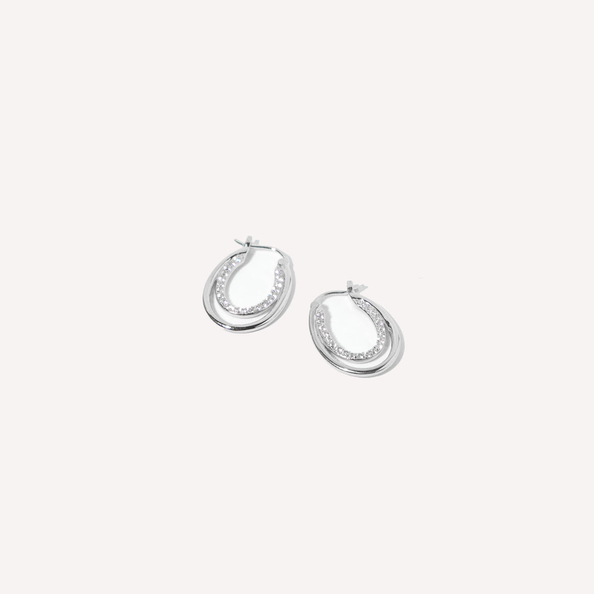April White Topaz - Duo Topaz Hoops in Solid White Gold - Hoop Earrings - Astrid &amp; Miyu