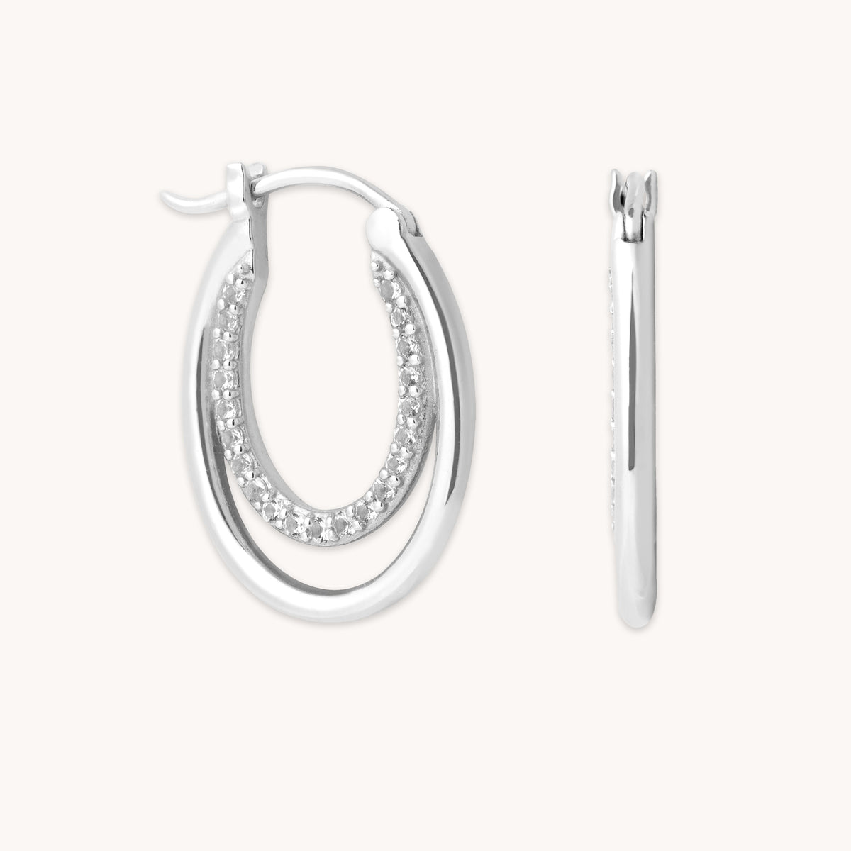 April White Topaz - Duo Topaz Hoops in Solid White Gold - Hoop Earrings - Astrid &amp; Miyu