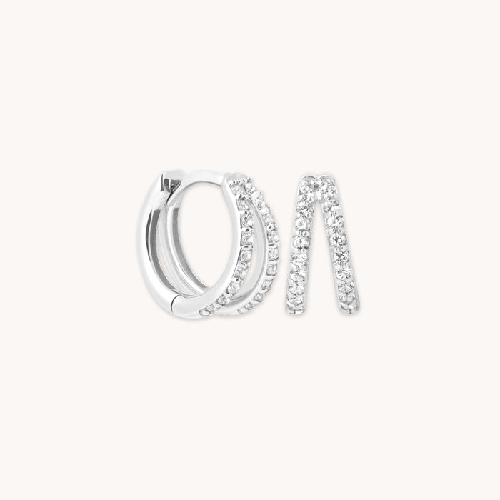 April White Topaz - Illusion Topaz Huggies in Solid White Gold - Hoop Earrings - Astrid &amp; Miyu