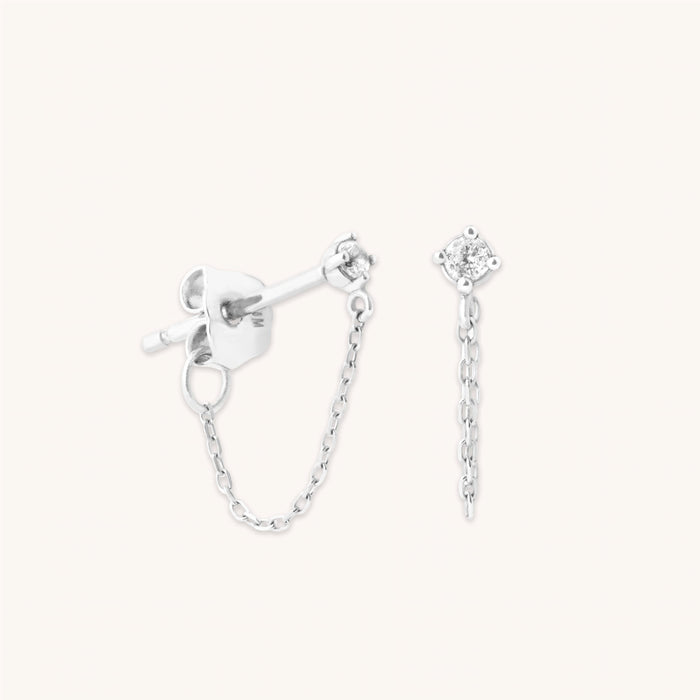 April White Topaz - Topaz Chain Stud Earrings in Solid White Gold - Stud Earrings - Astrid &amp; Miyu