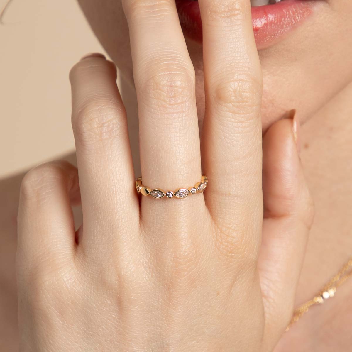 18k Gold Plated Jewellery - Navette Crystal Band Ring in Gold - Band Ring - Astrid &amp; Miyu