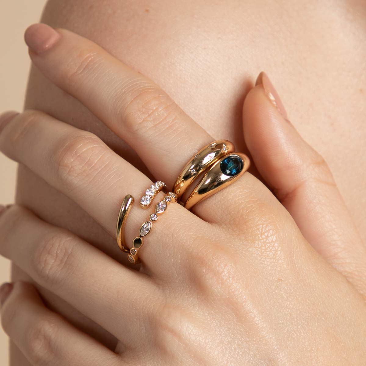 18k Gold Plated Jewellery - Navette Crystal Band Ring in Gold - Band Ring - Astrid &amp; Miyu