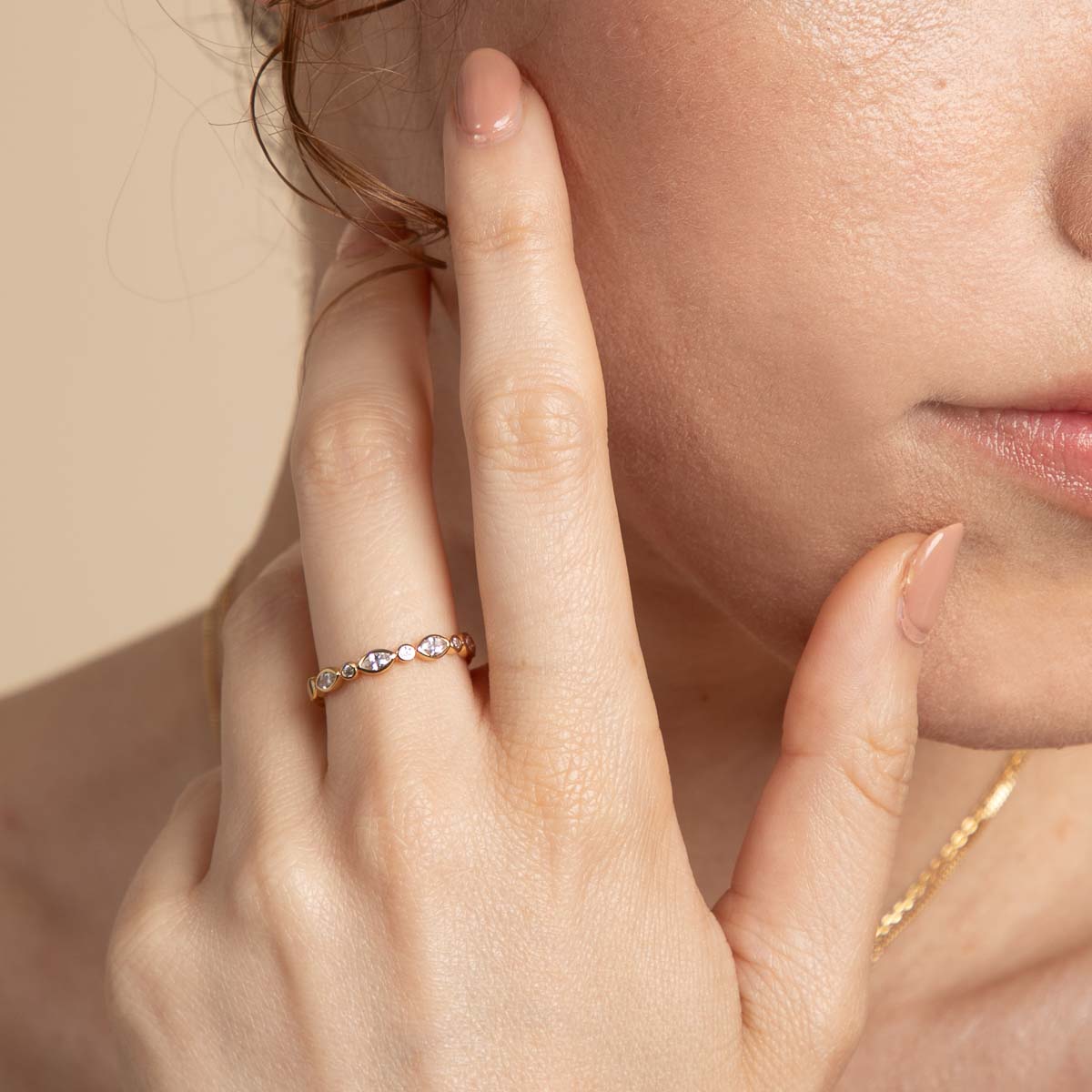 18k Gold Plated Jewellery - Navette Crystal Band Ring in Gold - Band Ring - Astrid &amp; Miyu