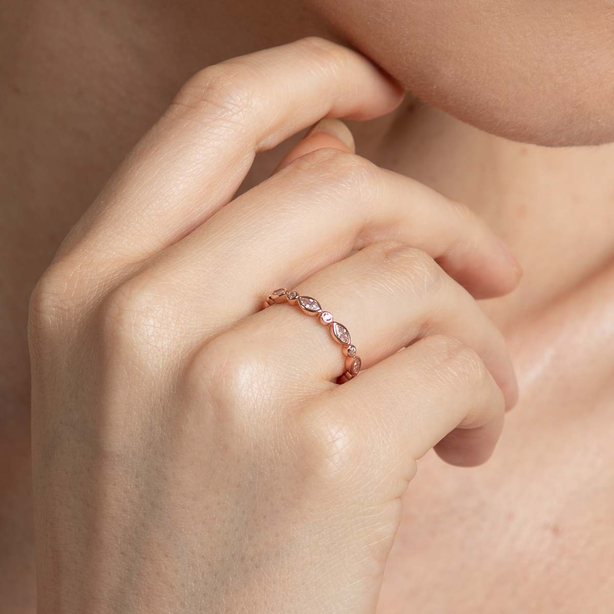 18k Rose Gold Plated Jewellery - Navette Crystal Band Ring in Rose Gold - Band Ring - Astrid &amp; Miyu