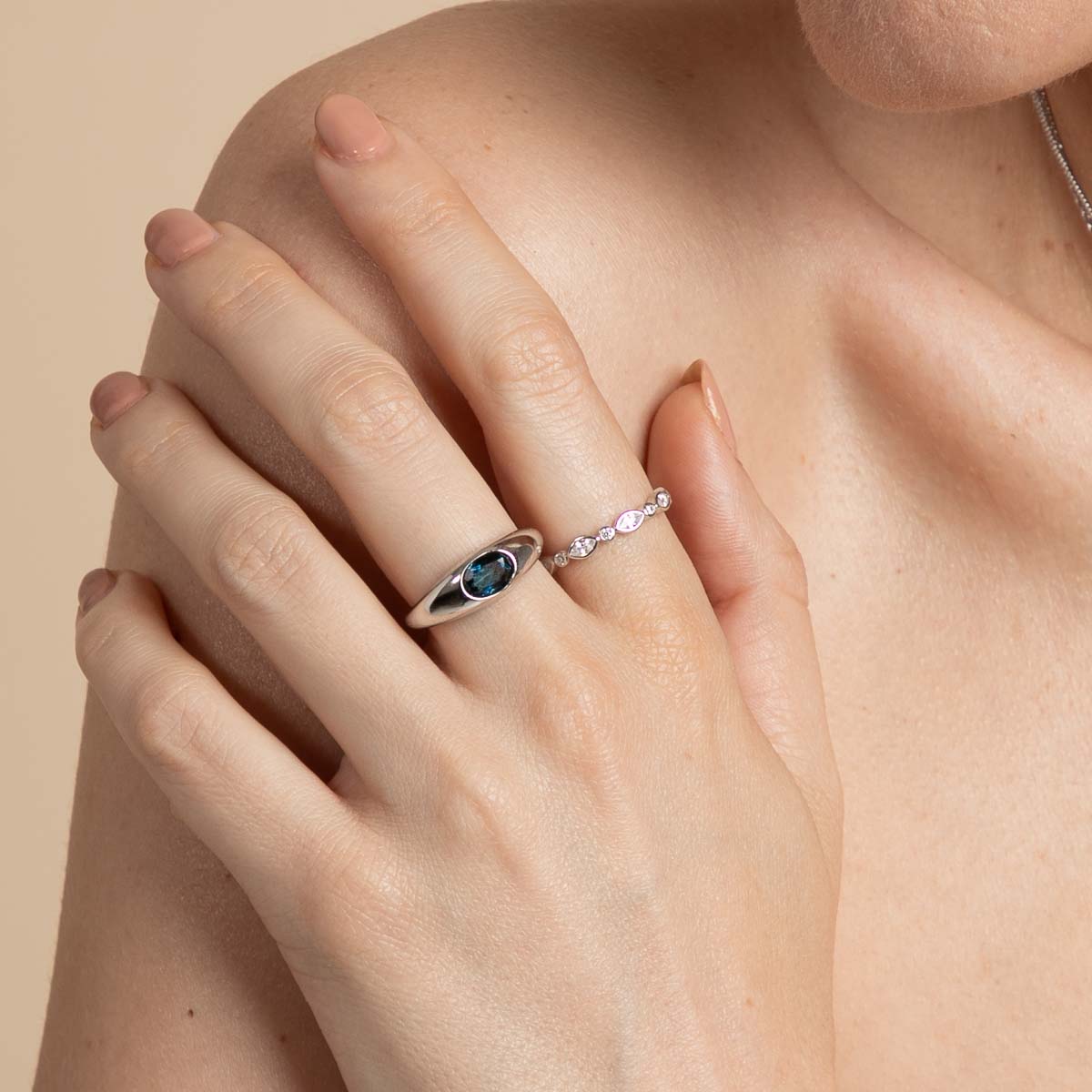 Crystal Collection - Navette Crystal Band Ring in Silver - Band Ring - Astrid &amp; Miyu