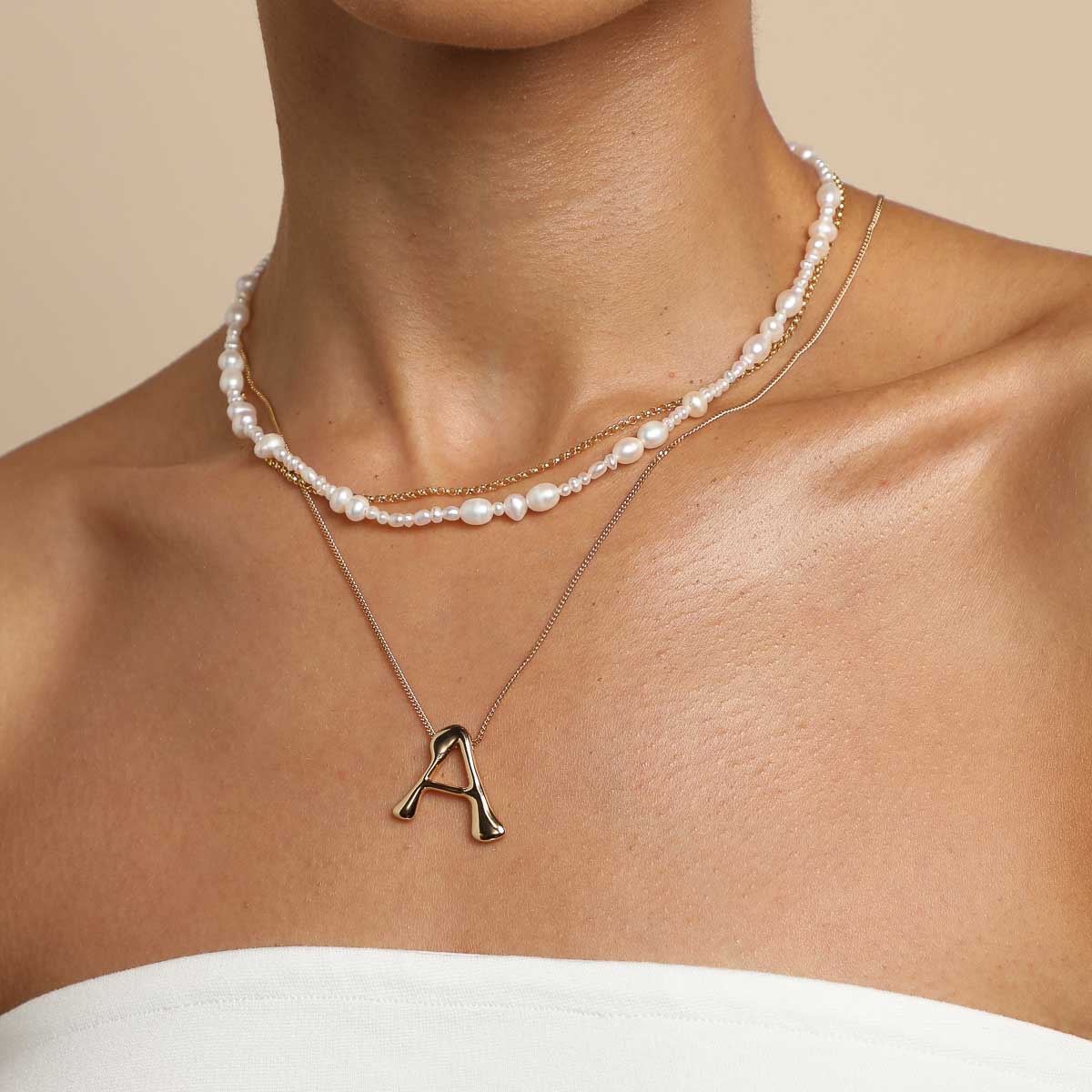 18k Gold Plated Jewellery - A Initial Bold Pendant Necklace in Gold - Pendant Necklace - Astrid &amp; Miyu