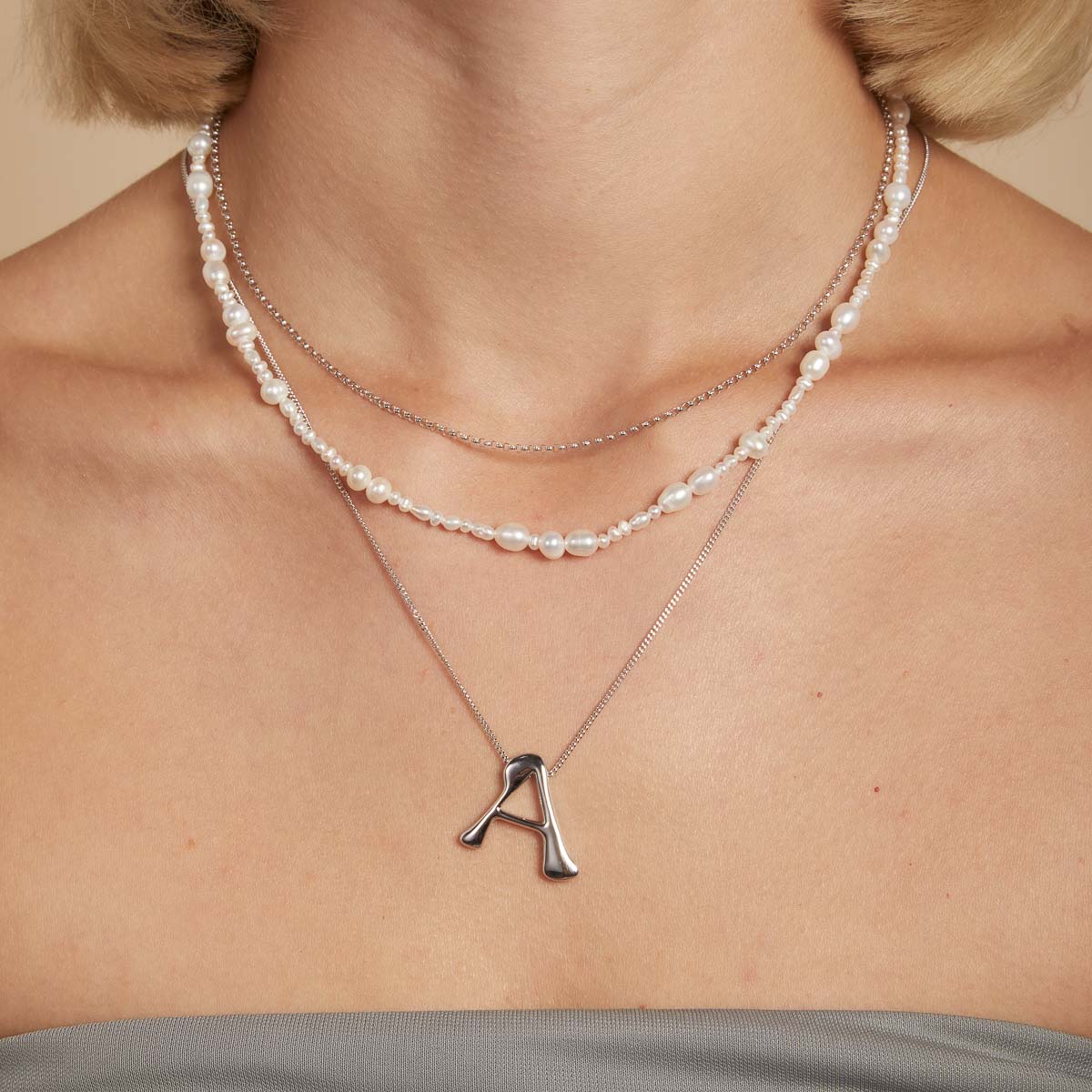 Graduation Gifts - A Initial Bold Pendant Necklace in Silver - Pendant Necklace - Astrid &amp; Miyu