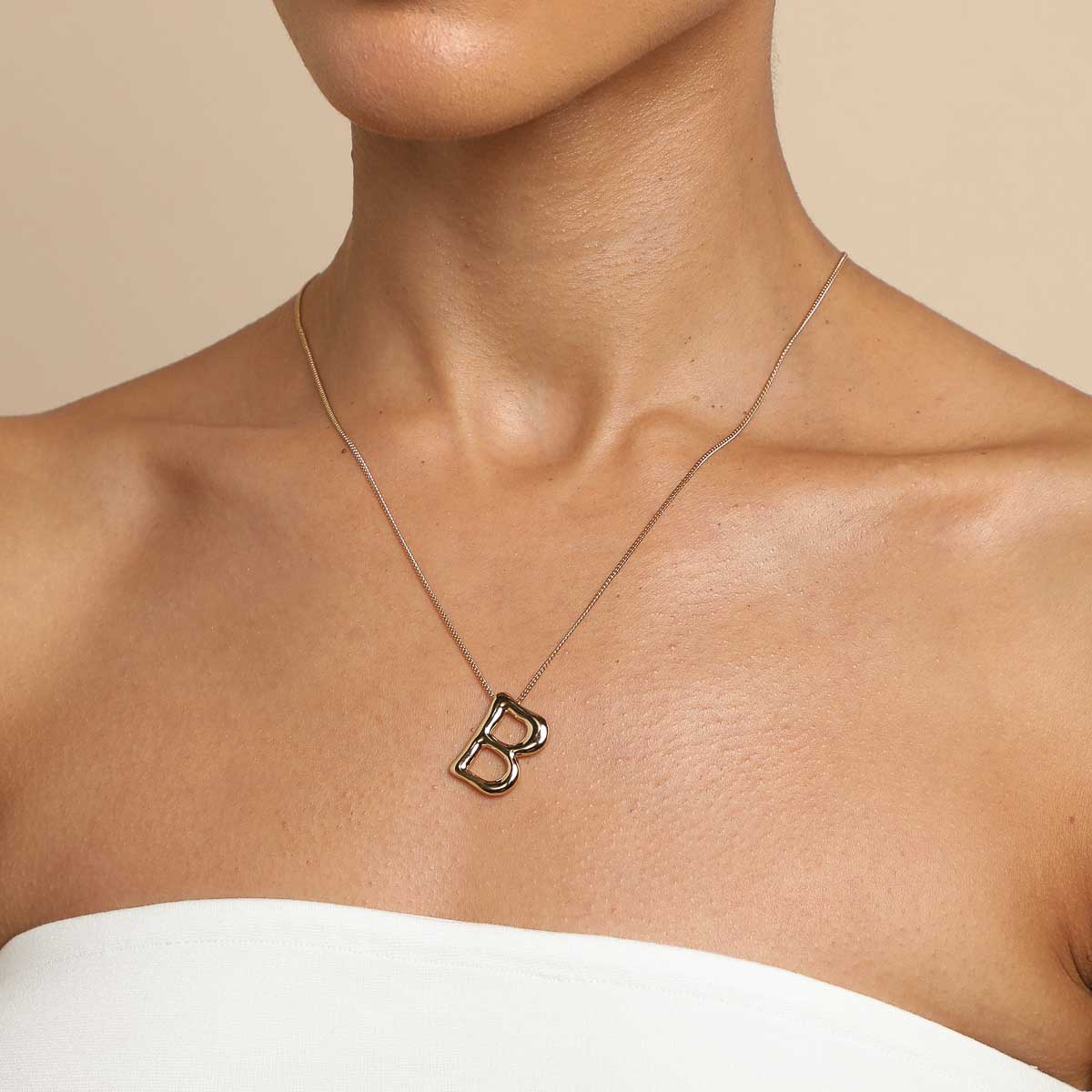 18k Gold Plated Jewellery - B Initial Bold Pendant Necklace in Gold - Pendant Necklace - Astrid &amp; Miyu