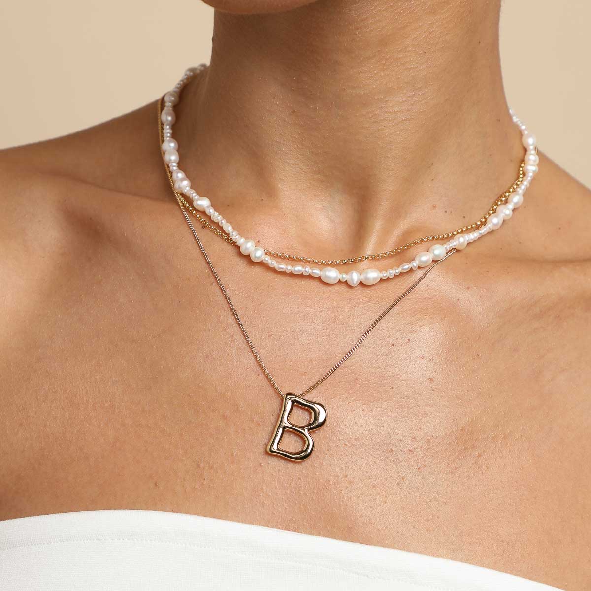 18k Gold Plated Jewellery - B Initial Bold Pendant Necklace in Gold - Pendant Necklace - Astrid &amp; Miyu