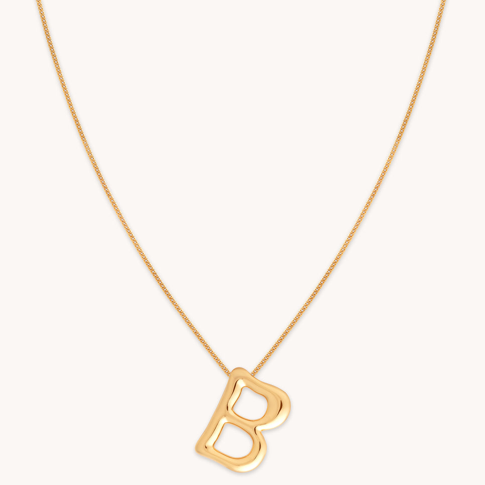 18k Gold Plated Jewellery - B Initial Bold Pendant Necklace in Gold - Pendant Necklace - Astrid &amp; Miyu