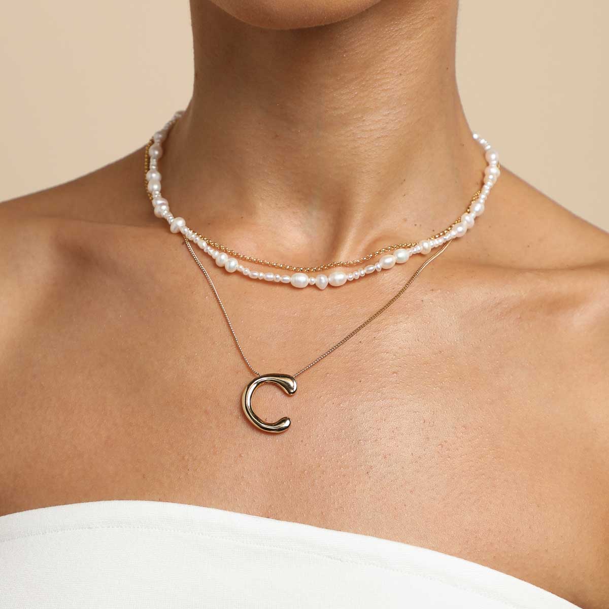 18k Gold Plated Jewellery - C Initial Bold Pendant Necklace in Gold - Pendant Necklace - Astrid &amp; Miyu