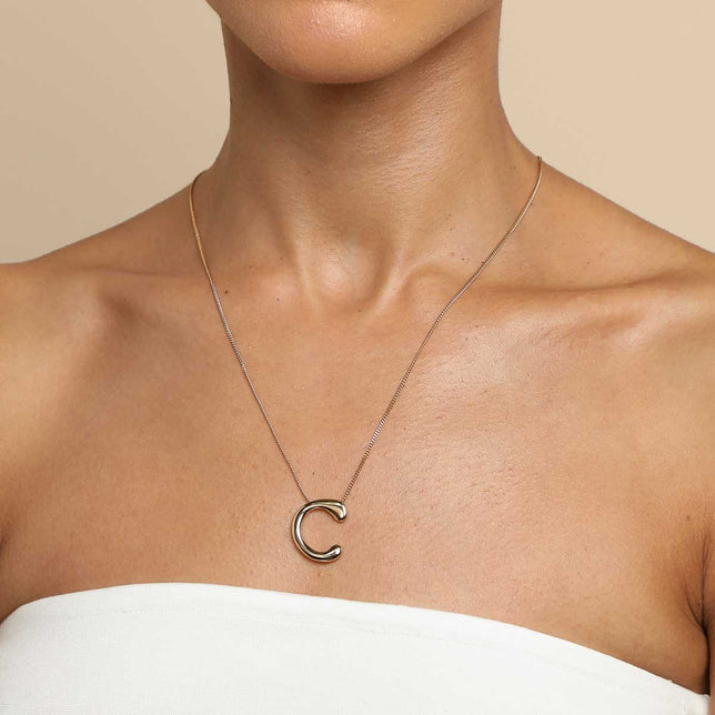 18k Gold Plated Jewellery - C Initial Bold Pendant Necklace in Gold - Pendant Necklace - Astrid &amp; Miyu