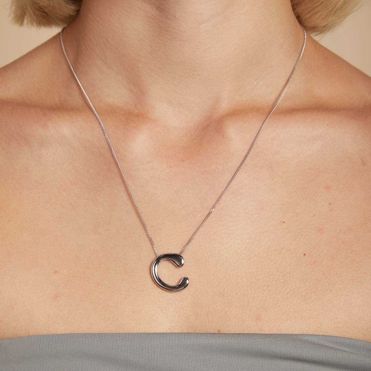 Initial Pendant Necklaces - C Initial Bold Pendant Necklace in Silver - Pendant Necklace - Astrid &amp; Miyu
