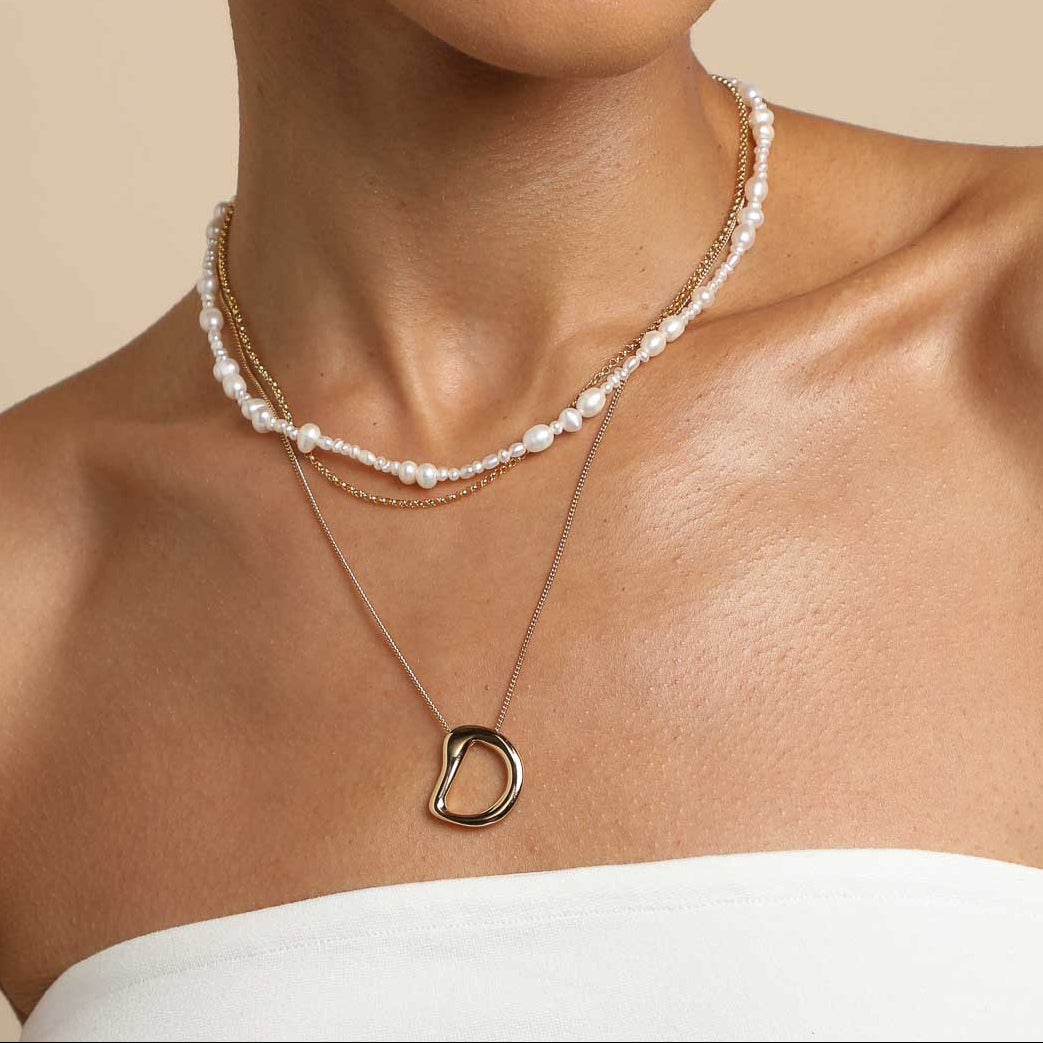 18k Gold Plated Jewellery - D Initial Bold Pendant Necklace in Gold - Pendant Necklace - Astrid &amp; Miyu