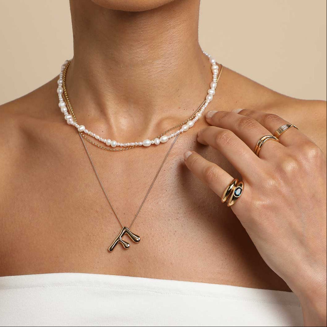 18k Gold Plated Jewellery - F Initial Bold Pendant Necklace in Gold - Pendant Necklace - Astrid &amp; Miyu