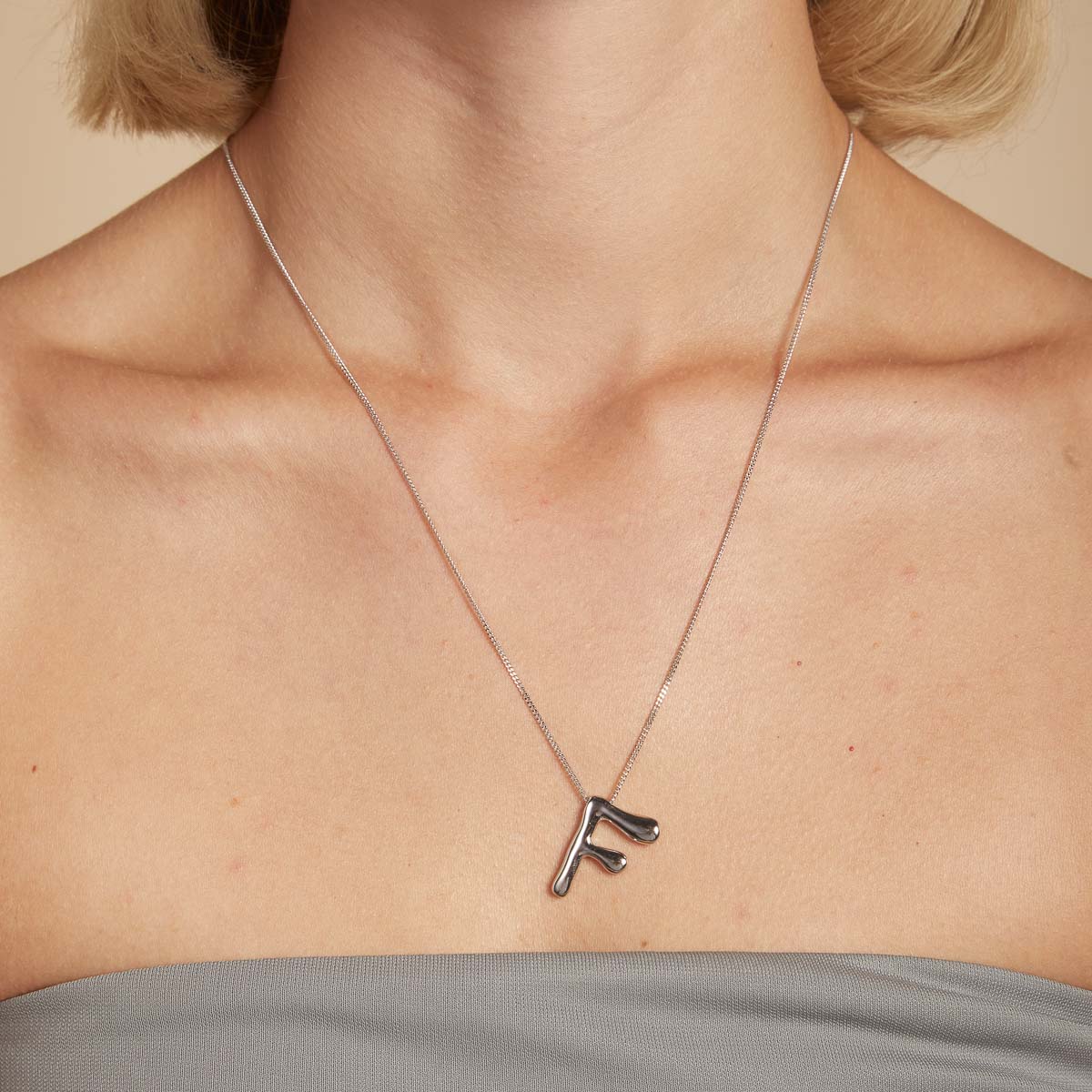Initial Pendant Necklaces - F Initial Bold Pendant Necklace in Silver - Pendant Necklace - Astrid &amp; Miyu