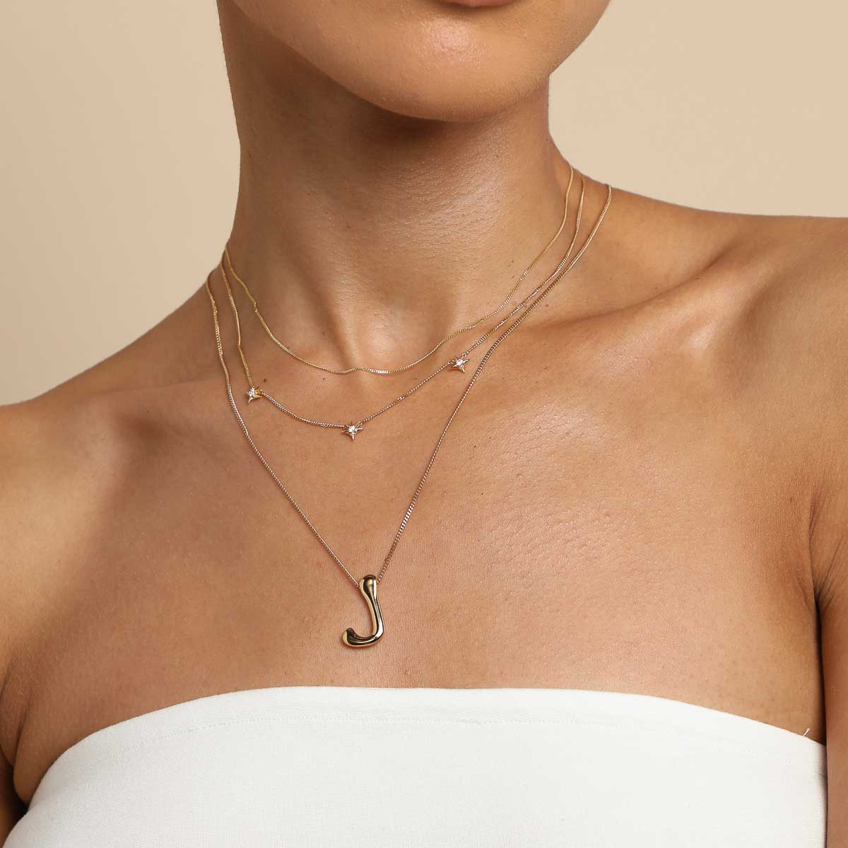 18k Gold Plated Jewellery - J Initial Bold Pendant Necklace in Gold - Pendant Necklace - Astrid &amp; Miyu