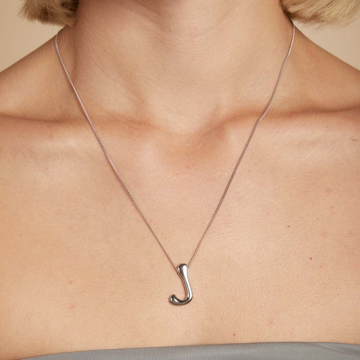 Necklaces & Bracelets - J Initial Bold Pendant Necklace in Silver - Pendant Necklace - Astrid &amp; Miyu