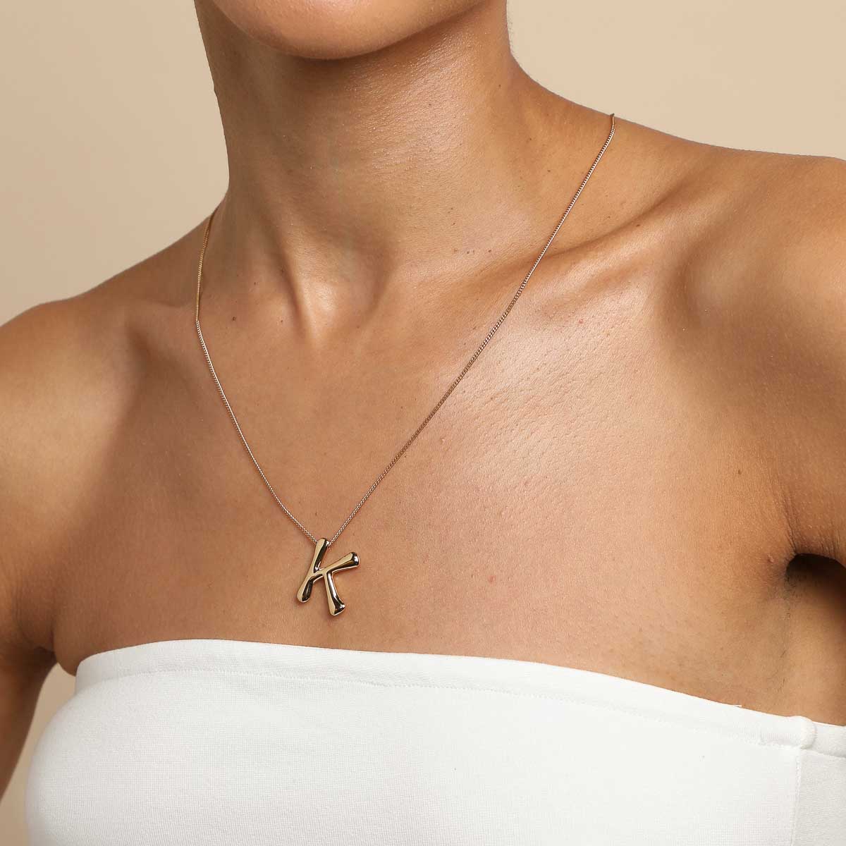 18k Gold Plated Jewellery - K Initial Bold Pendant Necklace in Gold - Pendant Necklace - Astrid &amp; Miyu