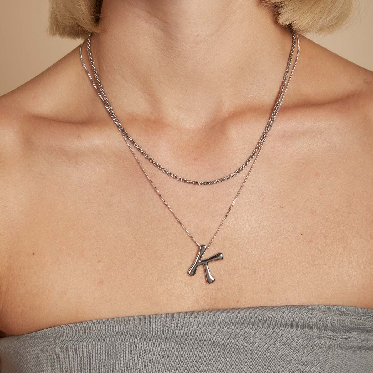 Necklaces & Bracelets - K Initial Bold Pendant Necklace in Silver - Pendant Necklace - Astrid &amp; Miyu