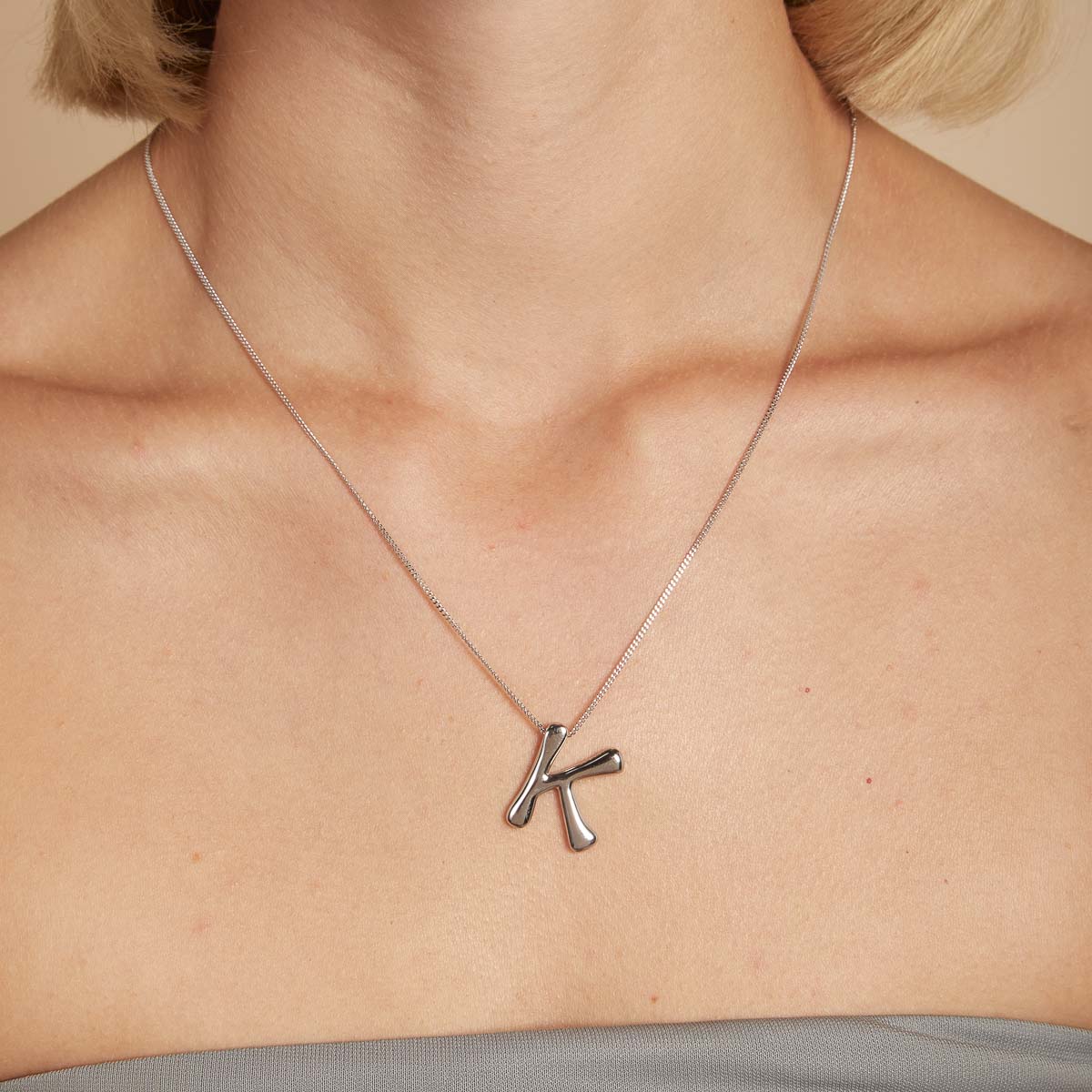Necklaces & Bracelets - K Initial Bold Pendant Necklace in Silver - Pendant Necklace - Astrid &amp; Miyu
