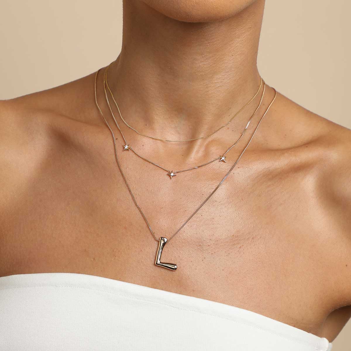 18k Gold Plated Jewellery - L Initial Bold Pendant Necklace in Gold - Pendant Necklace - Astrid &amp; Miyu
