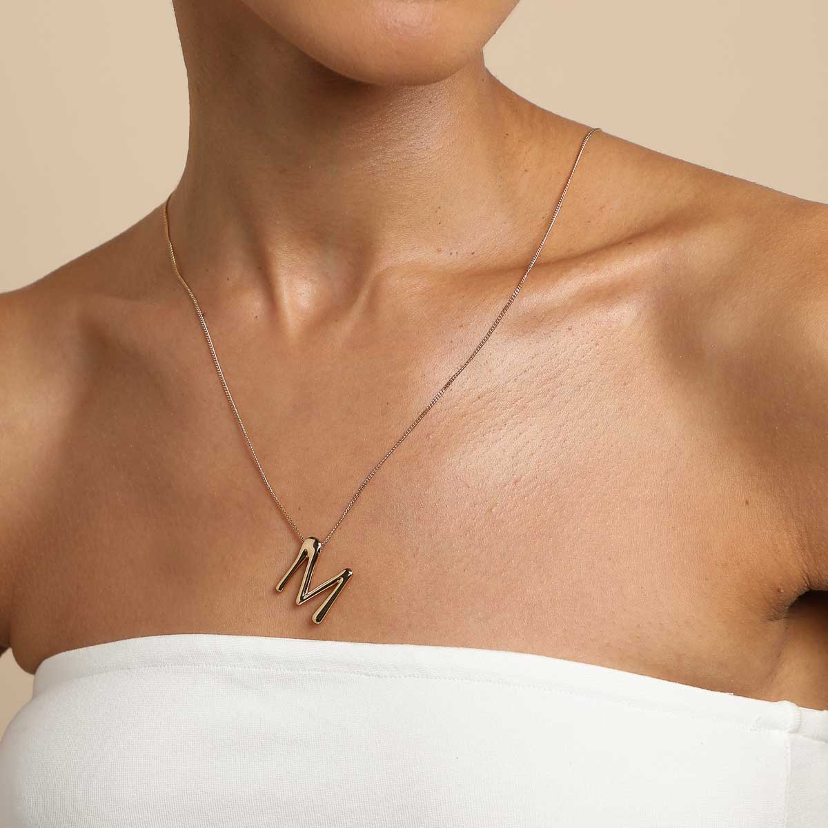 18k Gold Plated Jewellery - M Initial Bold Pendant Necklace in Gold - Pendant Necklace - Astrid &amp; Miyu