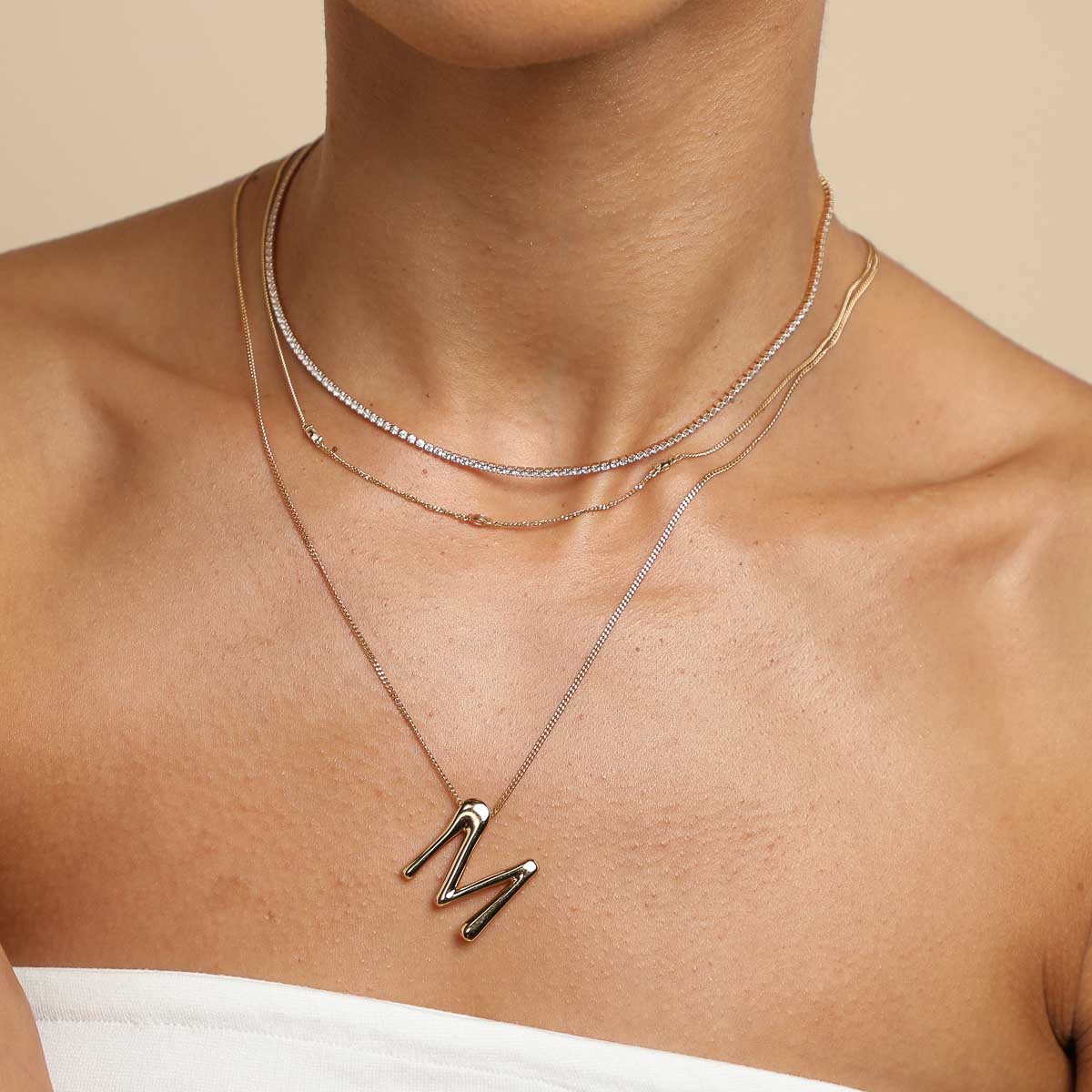 18k Gold Plated Jewellery - M Initial Bold Pendant Necklace in Gold - Pendant Necklace - Astrid &amp; Miyu
