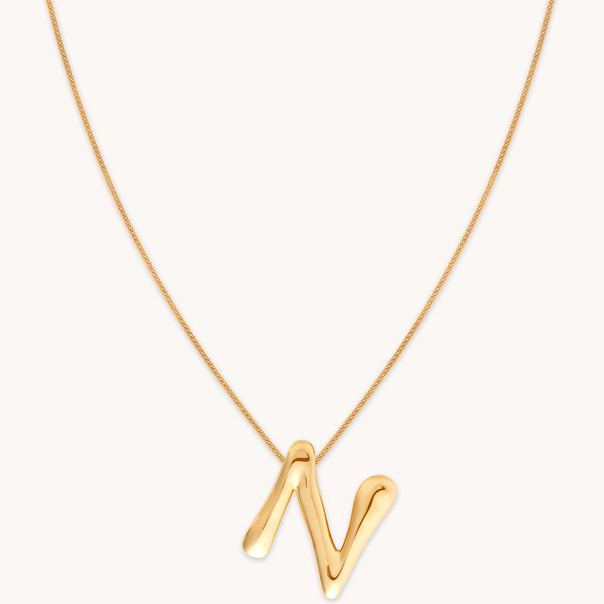 18k Gold Plated Jewellery - N Initial Bold Pendant Necklace in Gold - Pendant Necklace - Astrid &amp; Miyu