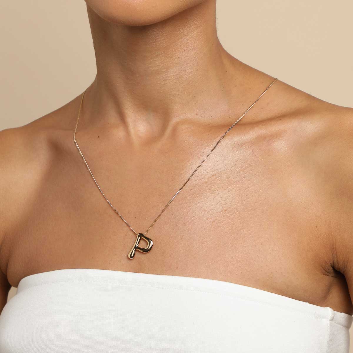 18k Gold Plated Jewellery - P Initial Bold Pendant Necklace in Gold - Pendant Necklace - Astrid &amp; Miyu