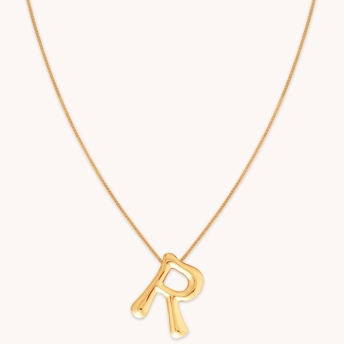 18k Gold Plated Jewellery - R Initial Bold Pendant Necklace in Gold - Pendant Necklace - Astrid &amp; Miyu