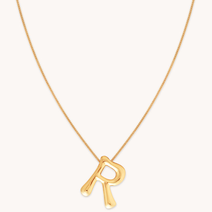 18k Gold Plated Jewellery - R Initial Bold Pendant Necklace in Gold - Pendant Necklace - Astrid &amp; Miyu