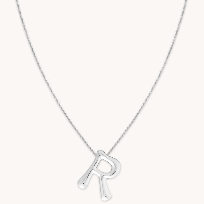 Necklaces & Bracelets - R Initial Bold Pendant Necklace in Silver - Pendant Necklace - Astrid &amp; Miyu
