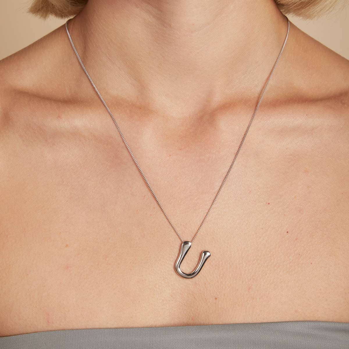 Necklaces & Bracelets - U Initial Bold Pendant Necklace in Silver - Pendant Necklace - Astrid &amp; Miyu