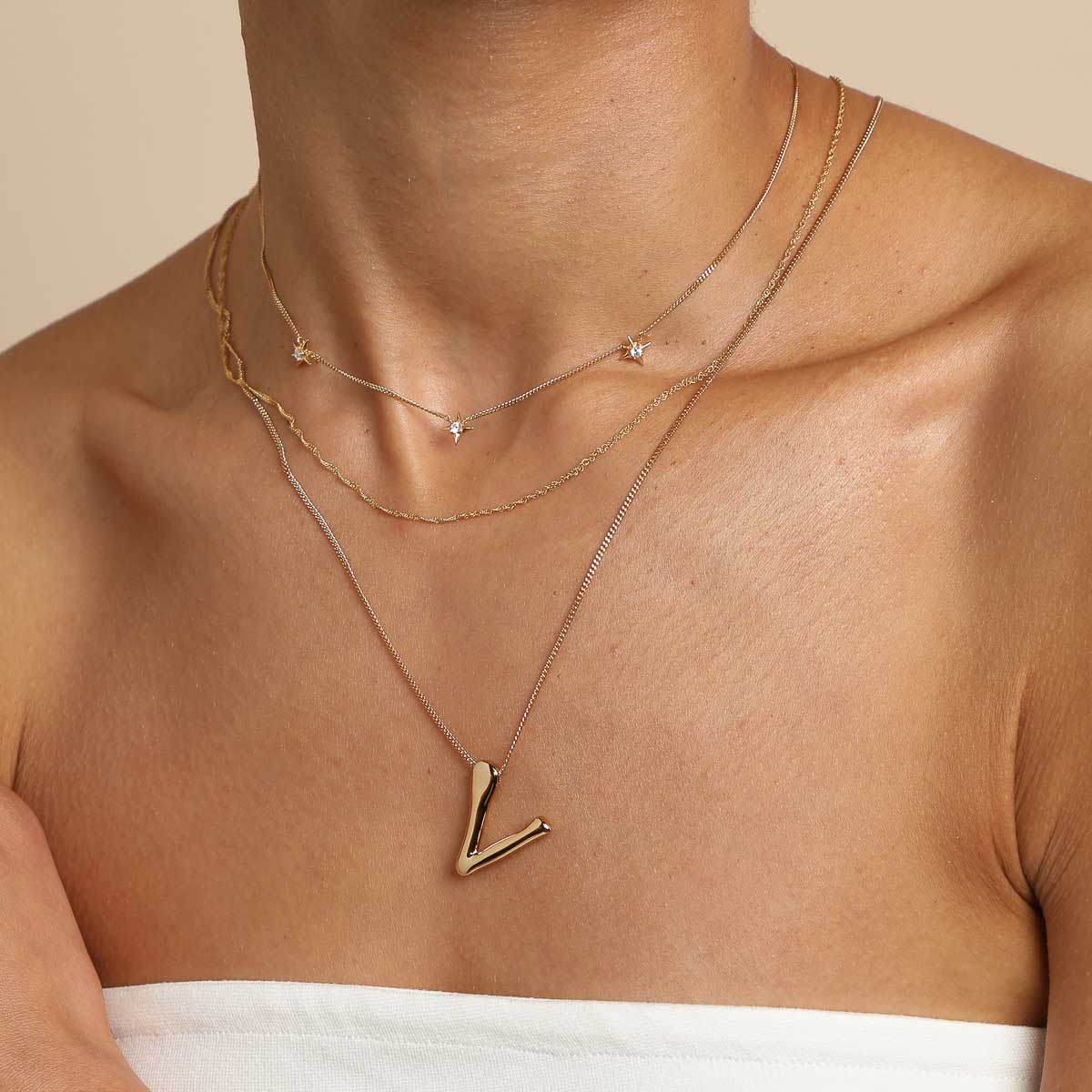 18k Gold Plated Jewellery - V Initial Bold Pendant Necklace in Gold - Pendant Necklace - Astrid &amp; Miyu