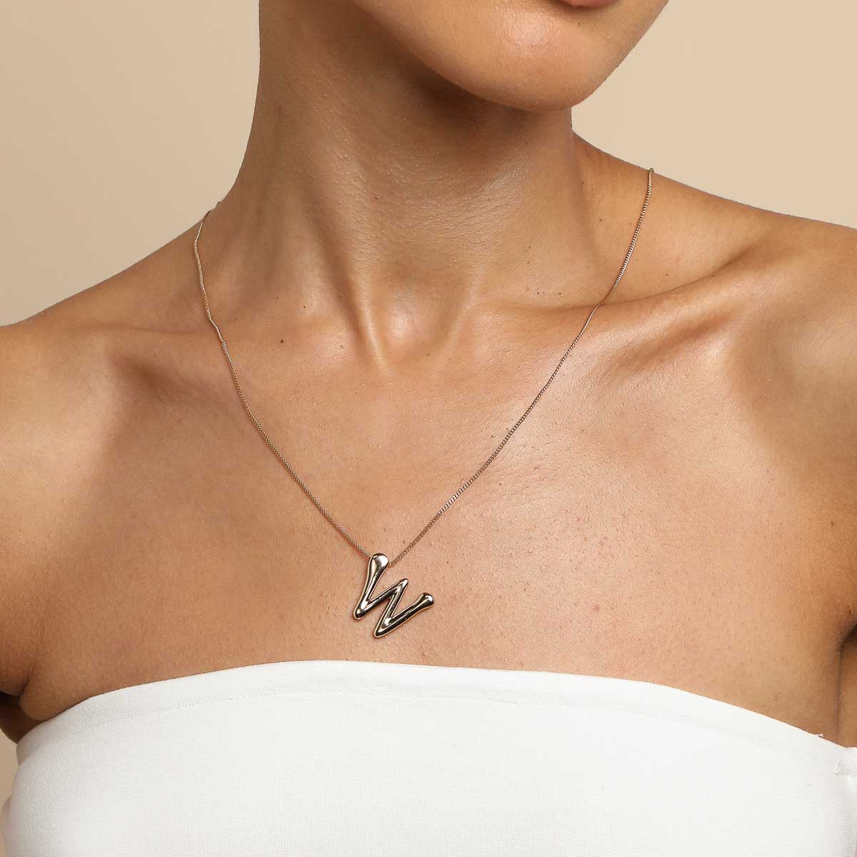18k Gold Plated Jewellery - W Initial Bold Pendant Necklace in Gold - Pendant Necklace - Astrid &amp; Miyu
