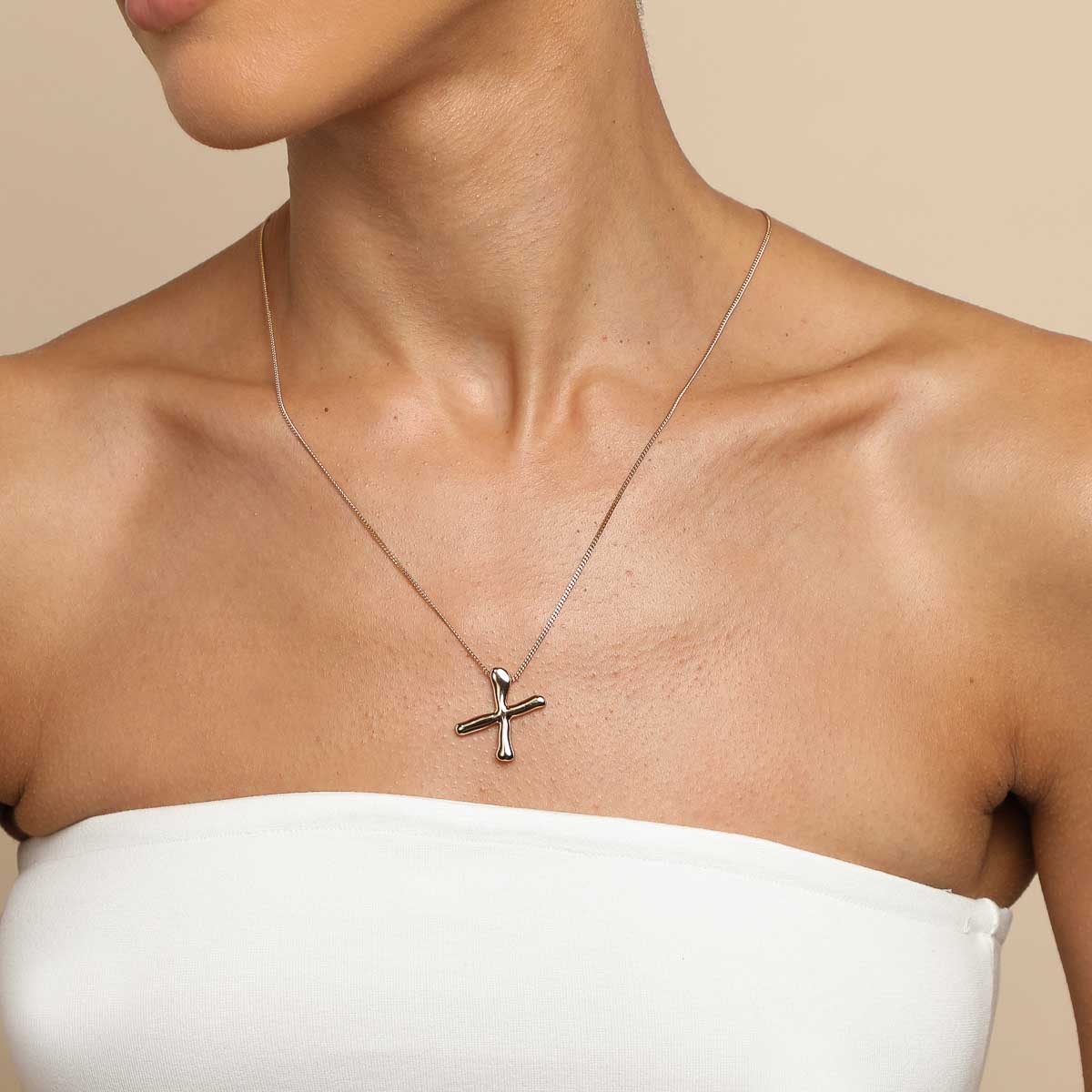 18k Gold Plated Jewellery - X Initial Bold Pendant Necklace in Gold - Pendant Necklace - Astrid &amp; Miyu