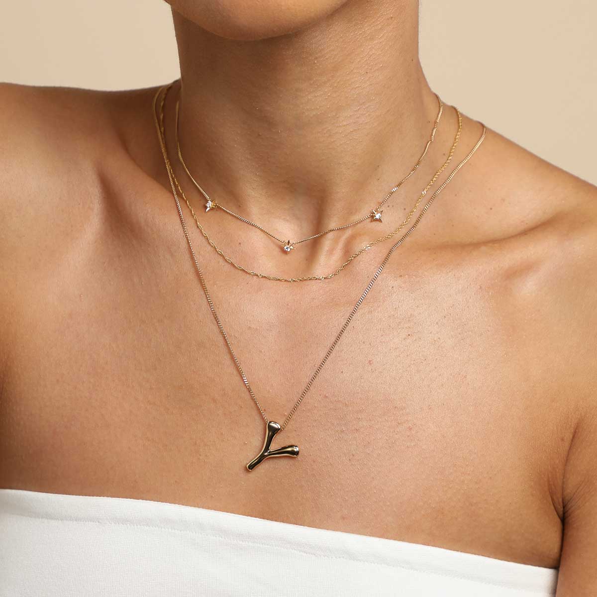 18k Gold Plated Jewellery - Y Initial Bold Pendant Necklace in Gold - Pendant Necklace - Astrid &amp; Miyu