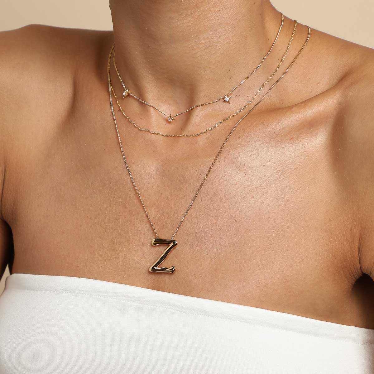 18k Gold Plated Jewellery - Z Initial Bold Pendant Necklace in Gold - Pendant Necklace - Astrid &amp; Miyu
