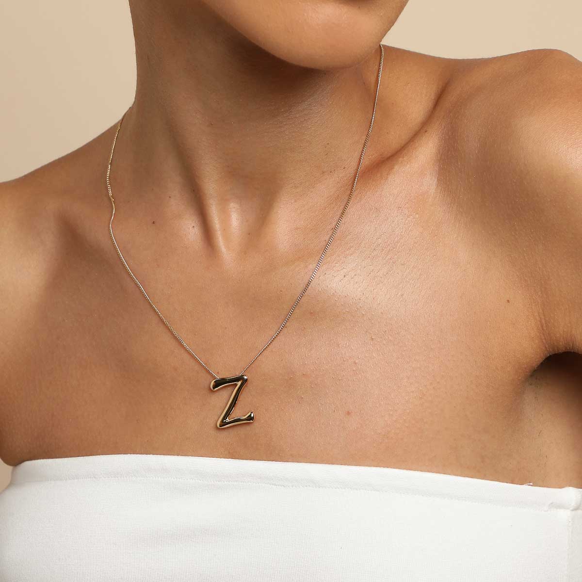 18k Gold Plated Jewellery - Z Initial Bold Pendant Necklace in Gold - Pendant Necklace - Astrid &amp; Miyu