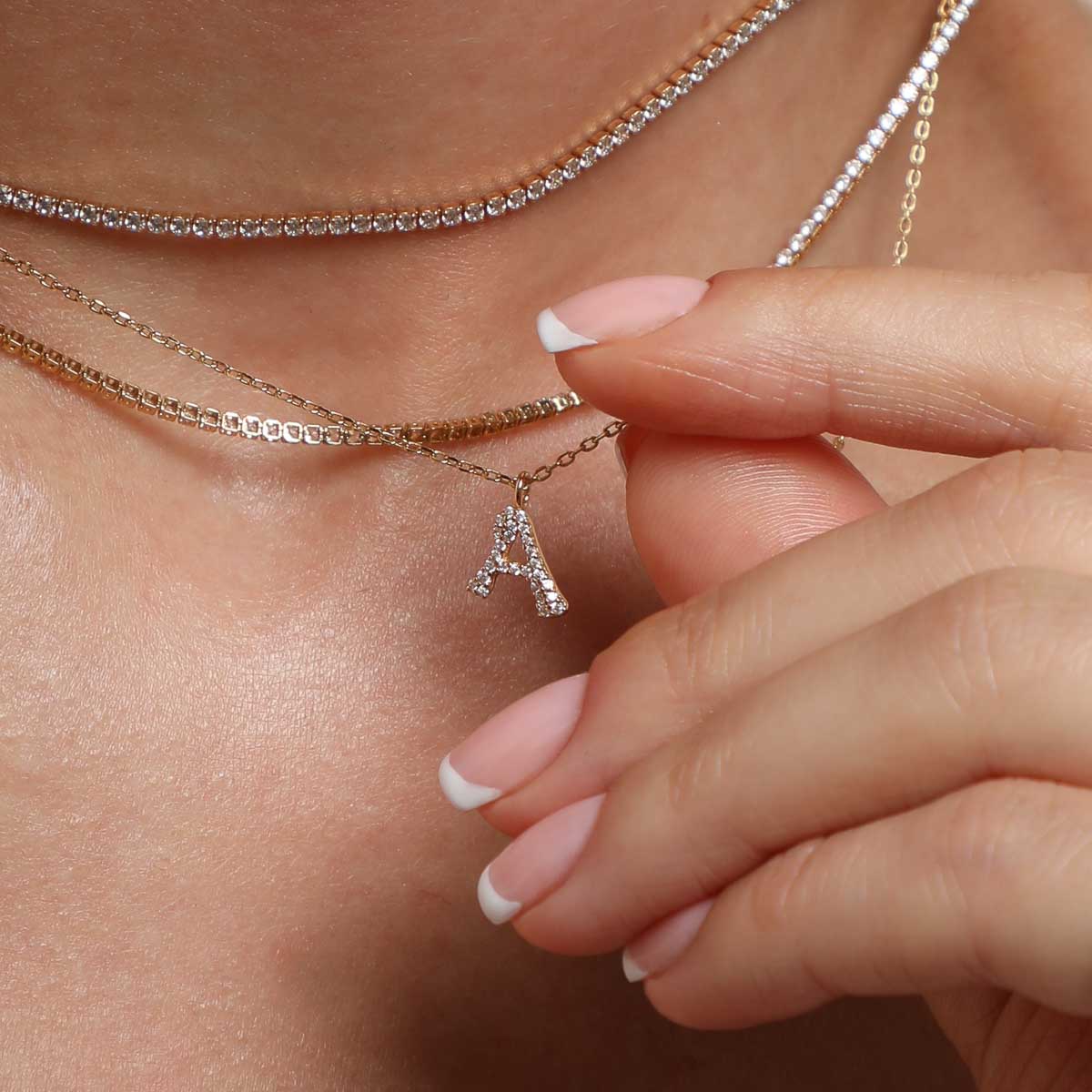18k Gold Plated Jewellery - A Initial Pavé Pendant Necklace in Gold - Pendant Necklace - Astrid &amp; Miyu