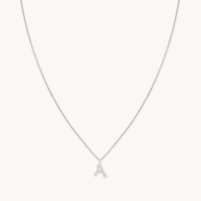 Gemstone Necklaces - A Initial Pavé Pendant Necklace in Silver - Pendant Necklace - Astrid &amp; Miyu