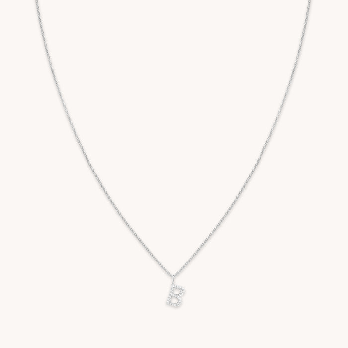 Gemstone Necklaces - B Initial Pavé Pendant Necklace in Silver - Pendant Necklace - Astrid &amp; Miyu