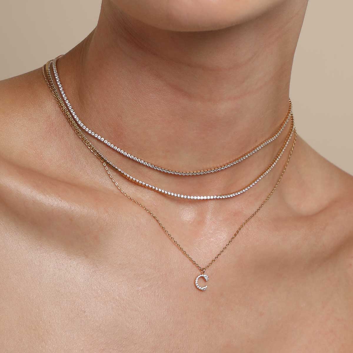 18k Gold Plated Jewellery - C Initial Pavé Pendant Necklace in Gold - Pendant Necklace - Astrid &amp; Miyu