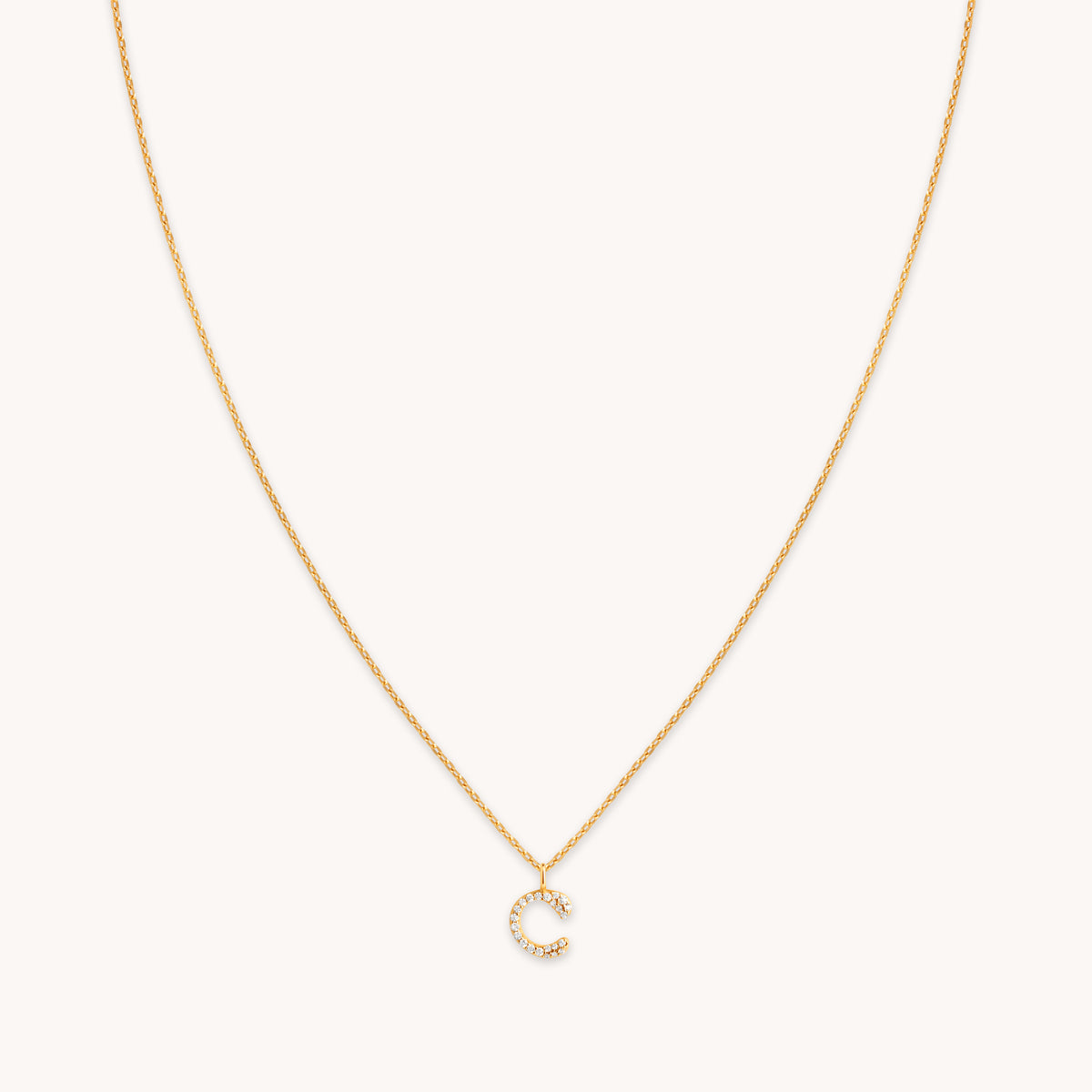 18k Gold Plated Jewellery - C Initial Pavé Pendant Necklace in Gold - Pendant Necklace - Astrid &amp; Miyu